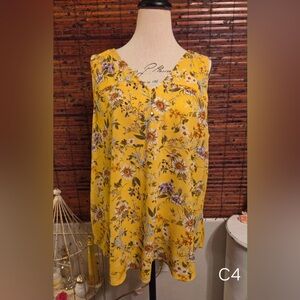 Tempted Yellow Floral V-Neck Sleeveless Top